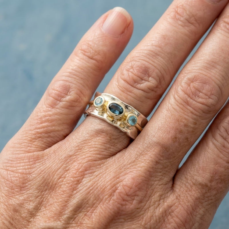 Vintage Blue Inlaid Stones Gold-Tone Finish &amp; ring