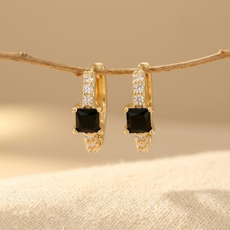 Geometric Square Stud Copper Hoop Earrings