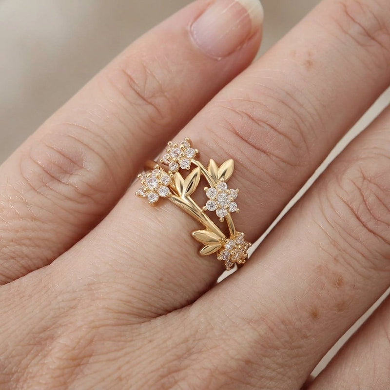 Zirconia Rustic Hexagonal Flower Cluster Ring