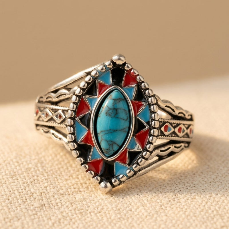 Bohemian Turquoise Horse Eye Ring European American Style Ring