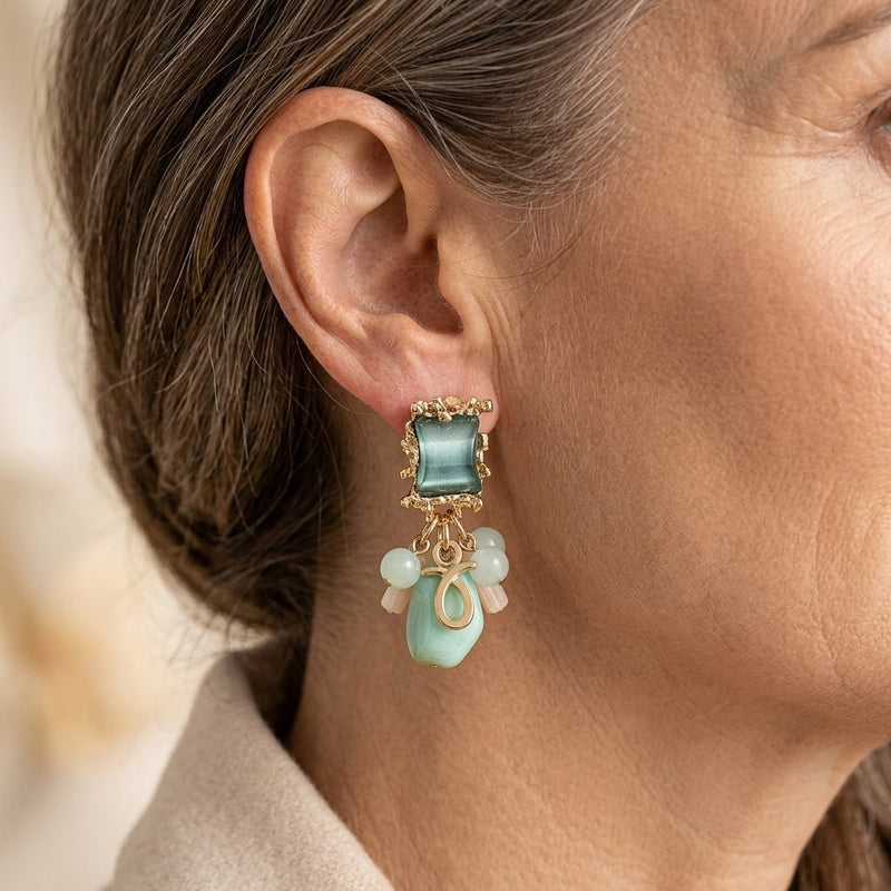 Pair Retro Bead Clip-On Earrings