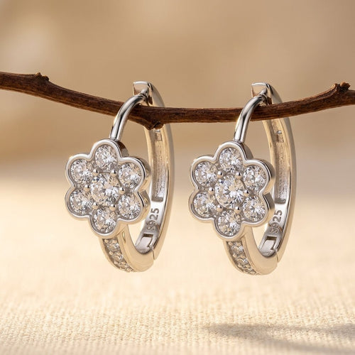 925 Sterling Silver Luxury Silver Floral Moissanite Earrings