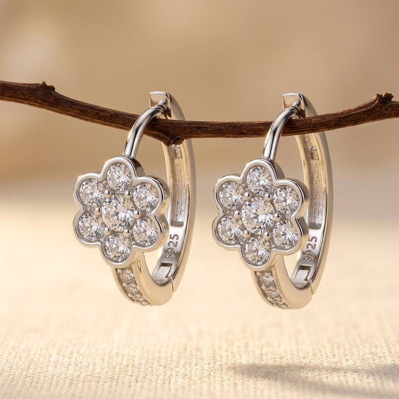 925 Sterling Silver Luxury Silver Floral Moissanite Earrings