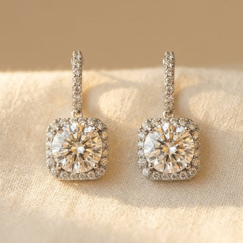 925 Sterling Silver Elegant Moissanite Halo Stud Earrings Wholesale In Earring