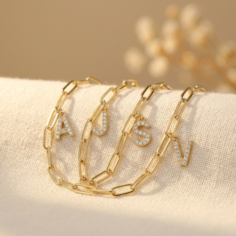 Dainty Paperclip Letter Initial Bracelet