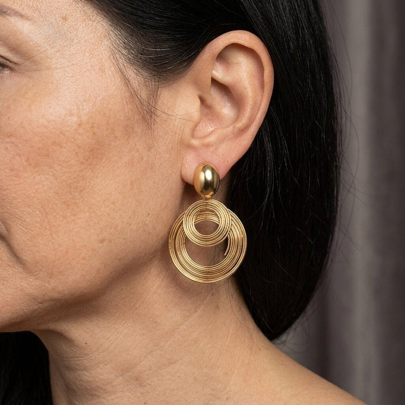 Golden Spring Coiled Double Layered Drop Earrings