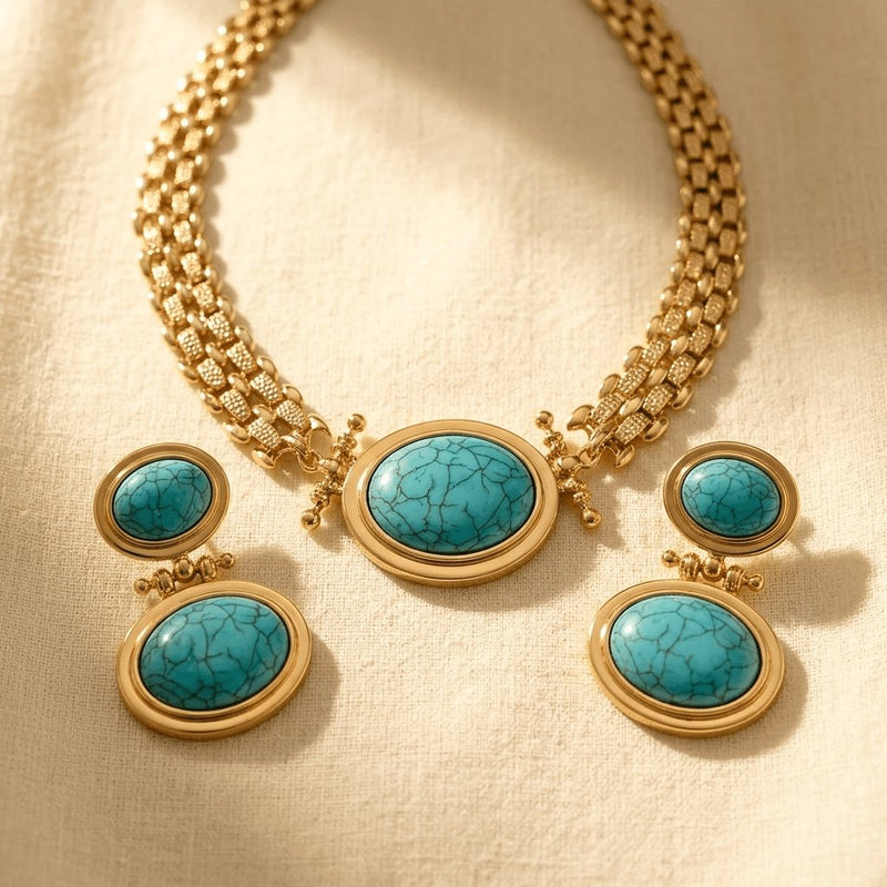 Individual Turquoise Necklace Earrings Set Jewelry Set