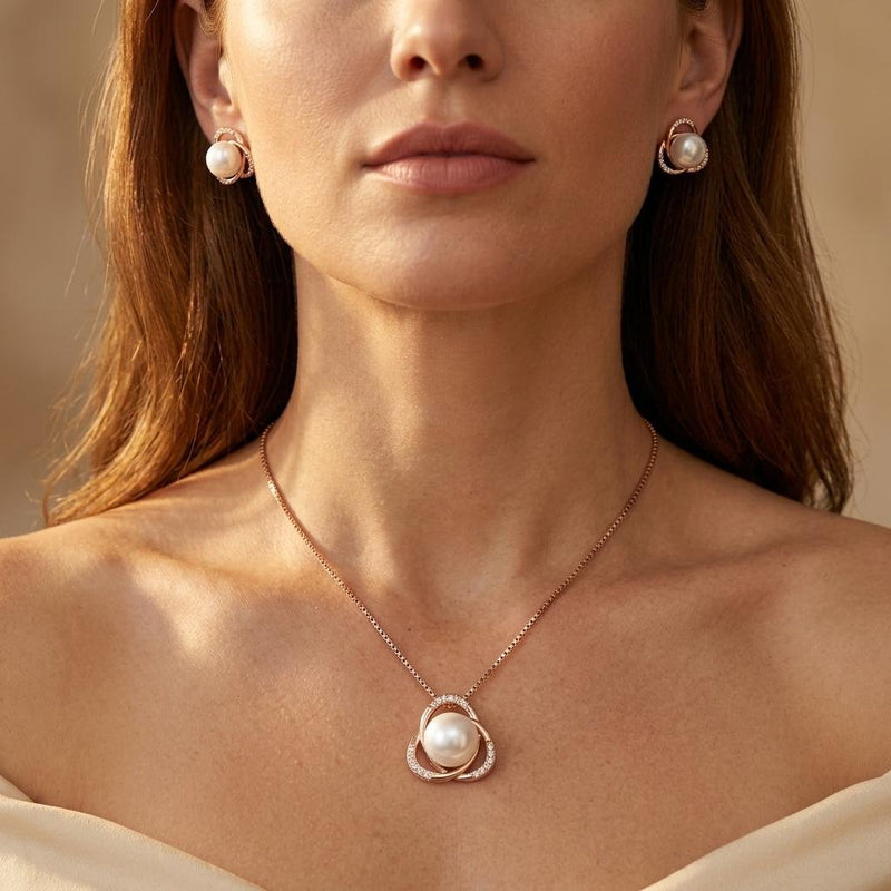 Luxury Pearl Pendant Necklace Earrings Jewelry Set