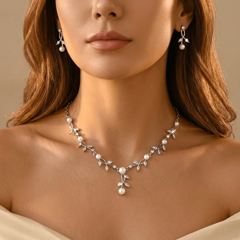 Silver Jewelry Set Necklace Earrings Jewelry Set