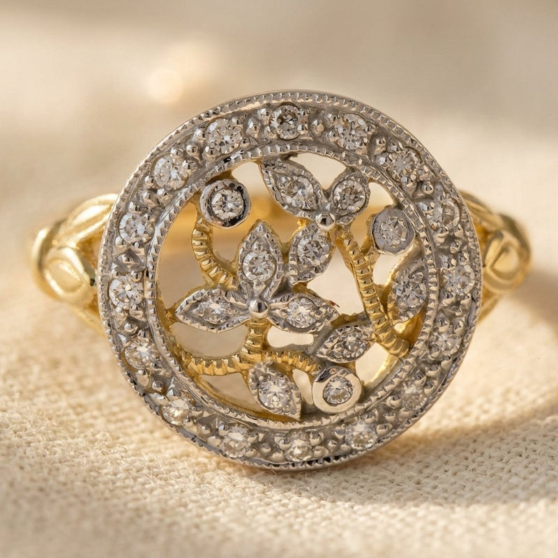Two Tone Floral Cluster Zirconia Ring