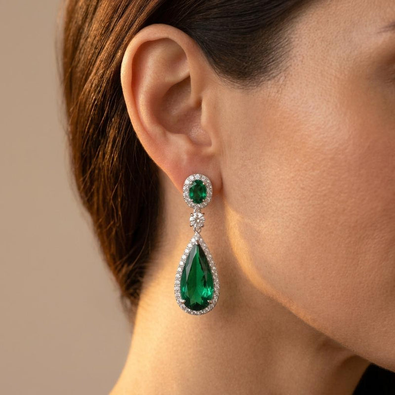 Vintage Emerald Green Zirconia Hoop Earrings