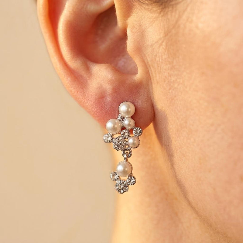 Elegant Pearl Gold Necklace Earrings Jewelry Set