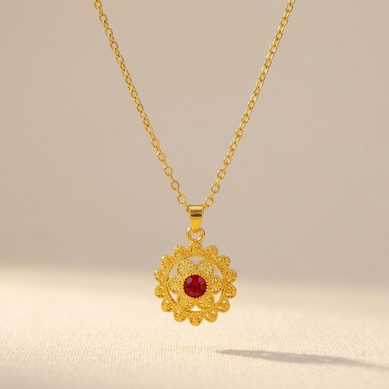 Vintage Ruby Crystal Filigree Pendant Necklace