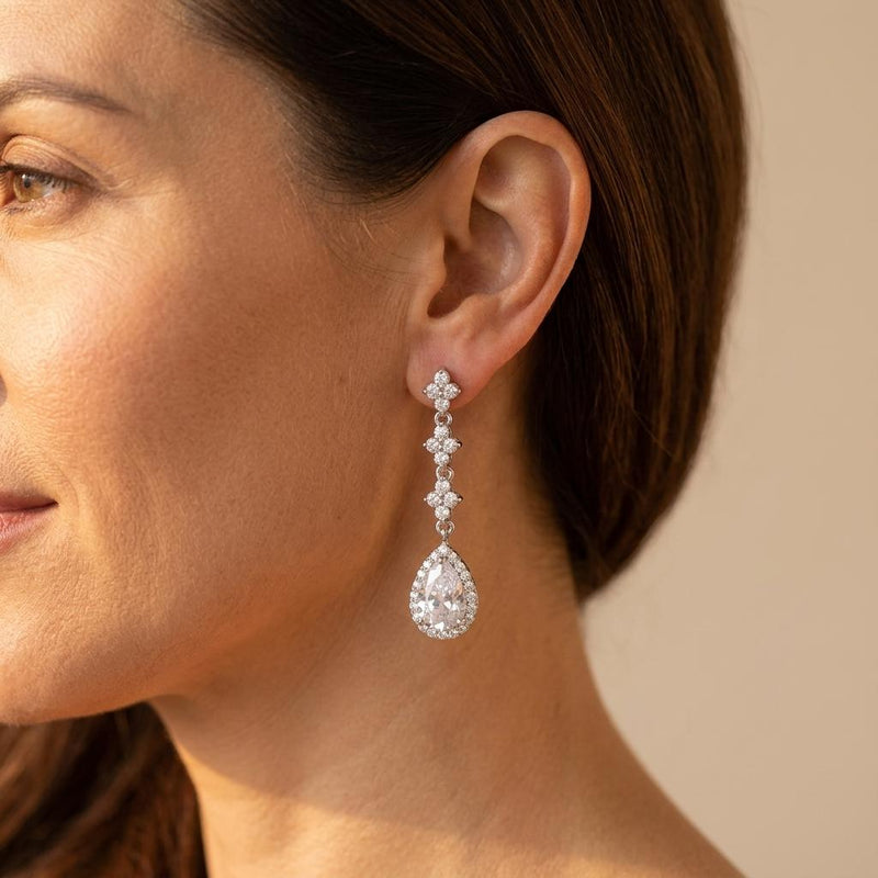 Silver Crystal Teardrop Chandelier Earrings