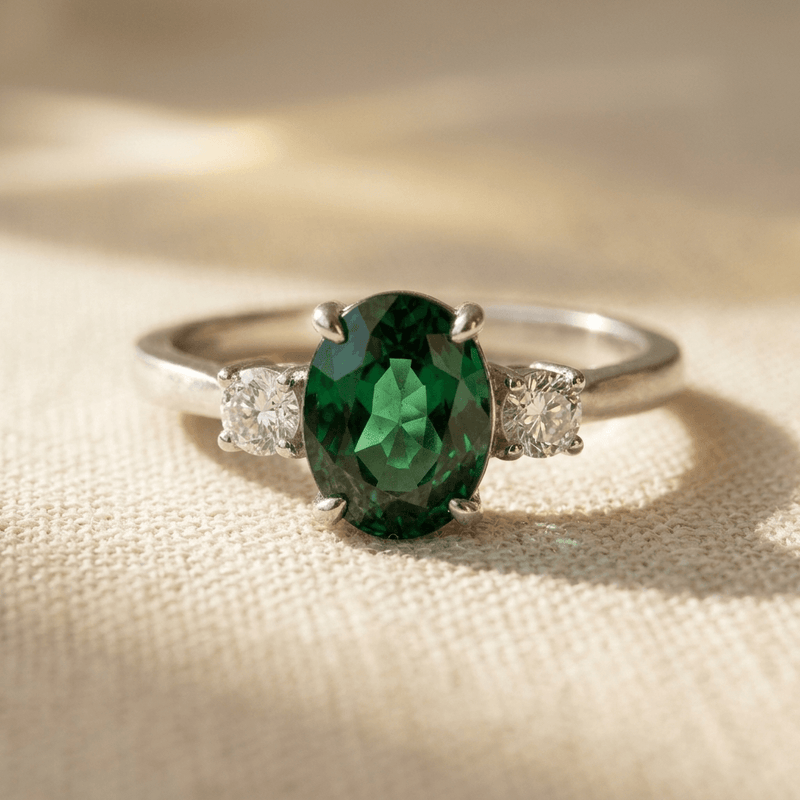 Green Stone Inlaid Silver Stack Ring