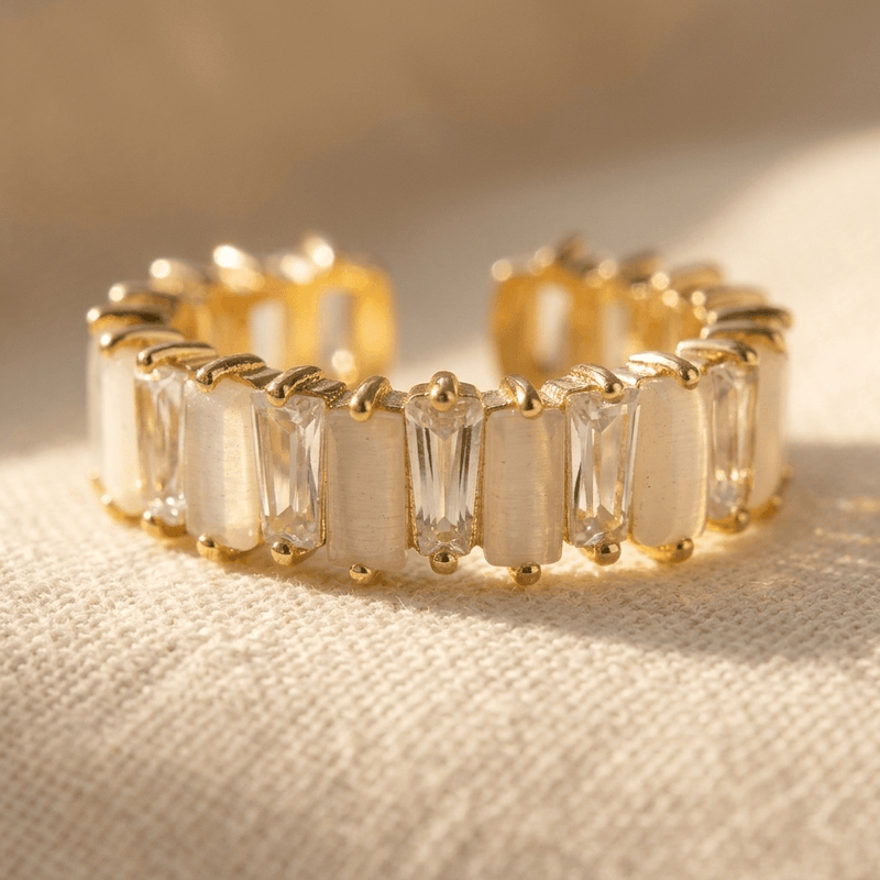 Luxurious Wide Band Triple Zirconia Stone Ring