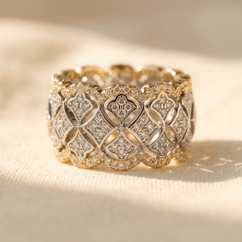 Luxurious Zirconia Inlaid Wide Statement Ring